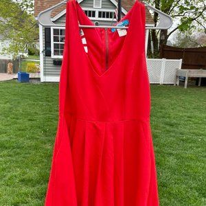 Fit and Flare Red Dress with Zipper and Cut Out Back Detail